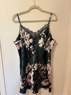 Linea Donatella chemise nightgown lace floral green pink size XL